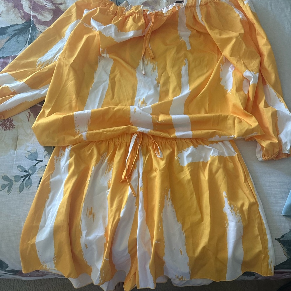 Yellow and White Off-Shoulder Set